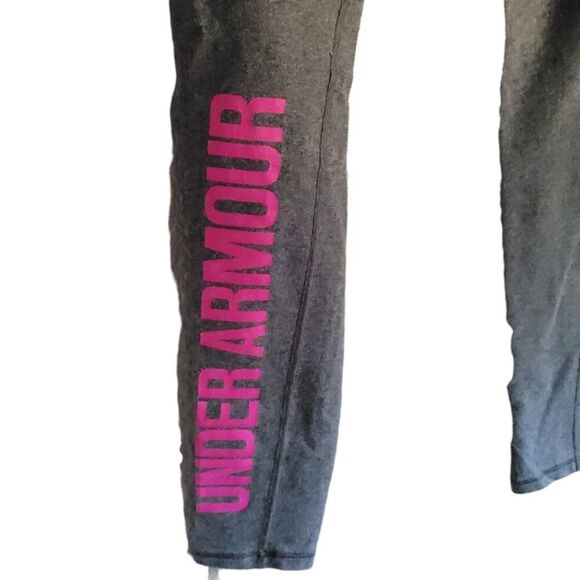 Under Armour Heat Gear Workout Women Leggings Small Gray Pink Logo - Picture 5 of 8